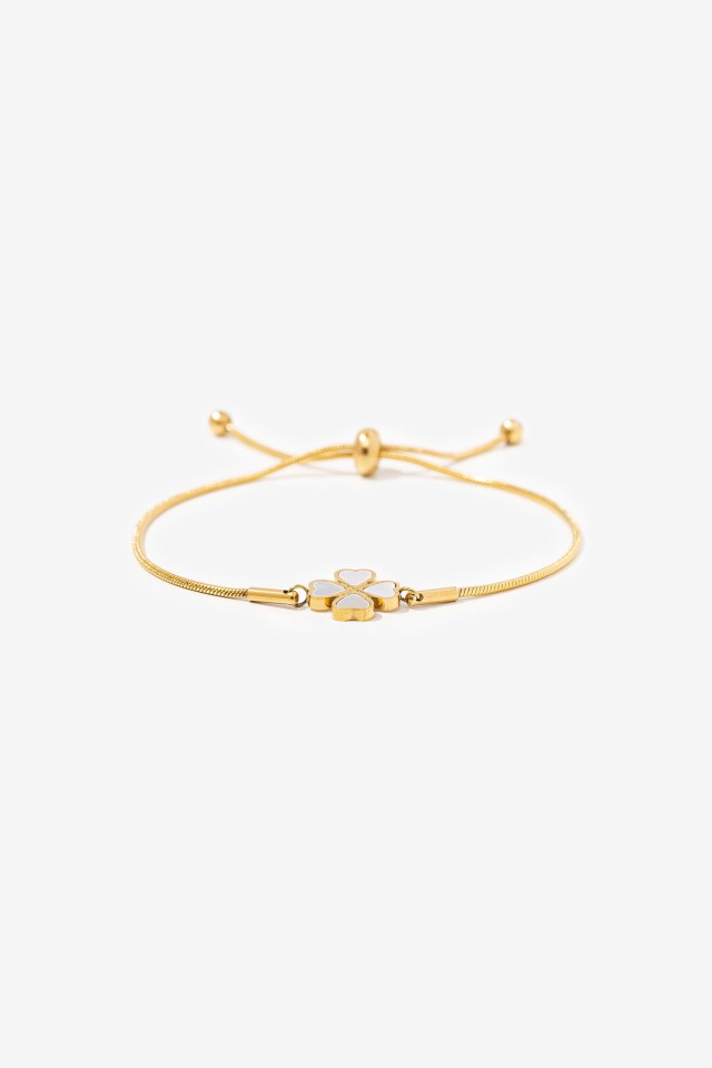 Pulsera de Acero Inoxidable con Trébol de Nácar Pulsera de Acero Inoxidable con Trébol de Nácar