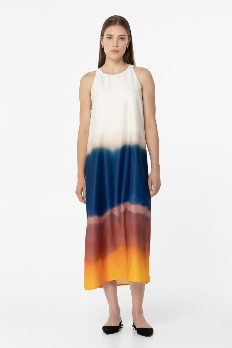 Vestido Midi Acetinado Tie-Dye