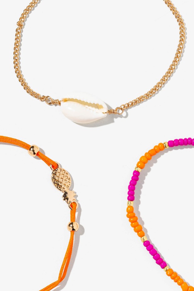 Pack 3 Pulseiras Pendente de Abacaxi
