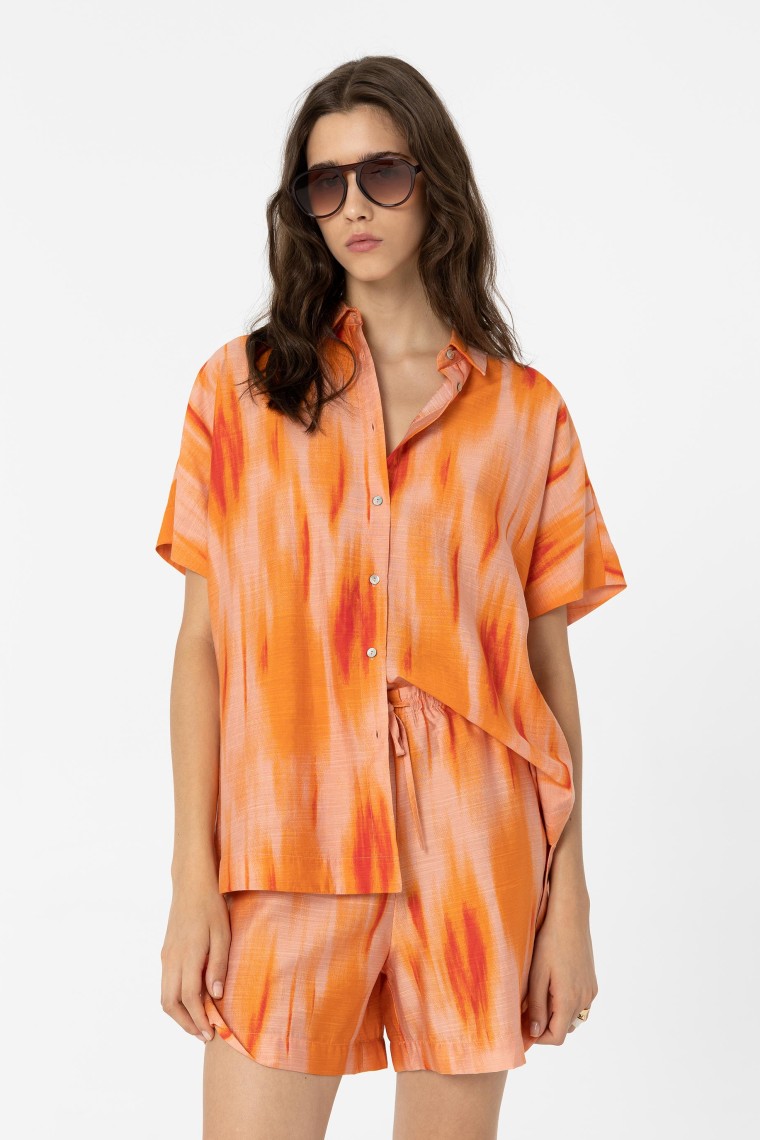 Camisa Oversized Efeito Linho Tie-Dye