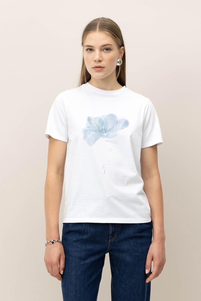 Camiseta Estampado de Flor Acuarela