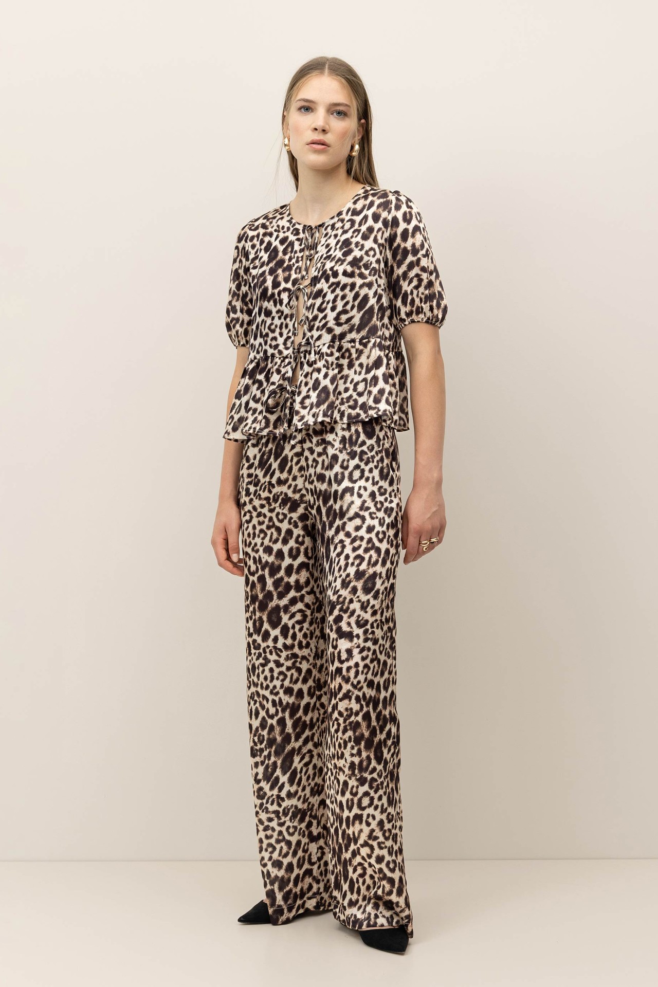 Pantaln Wide Leg Estampado de Leopardo