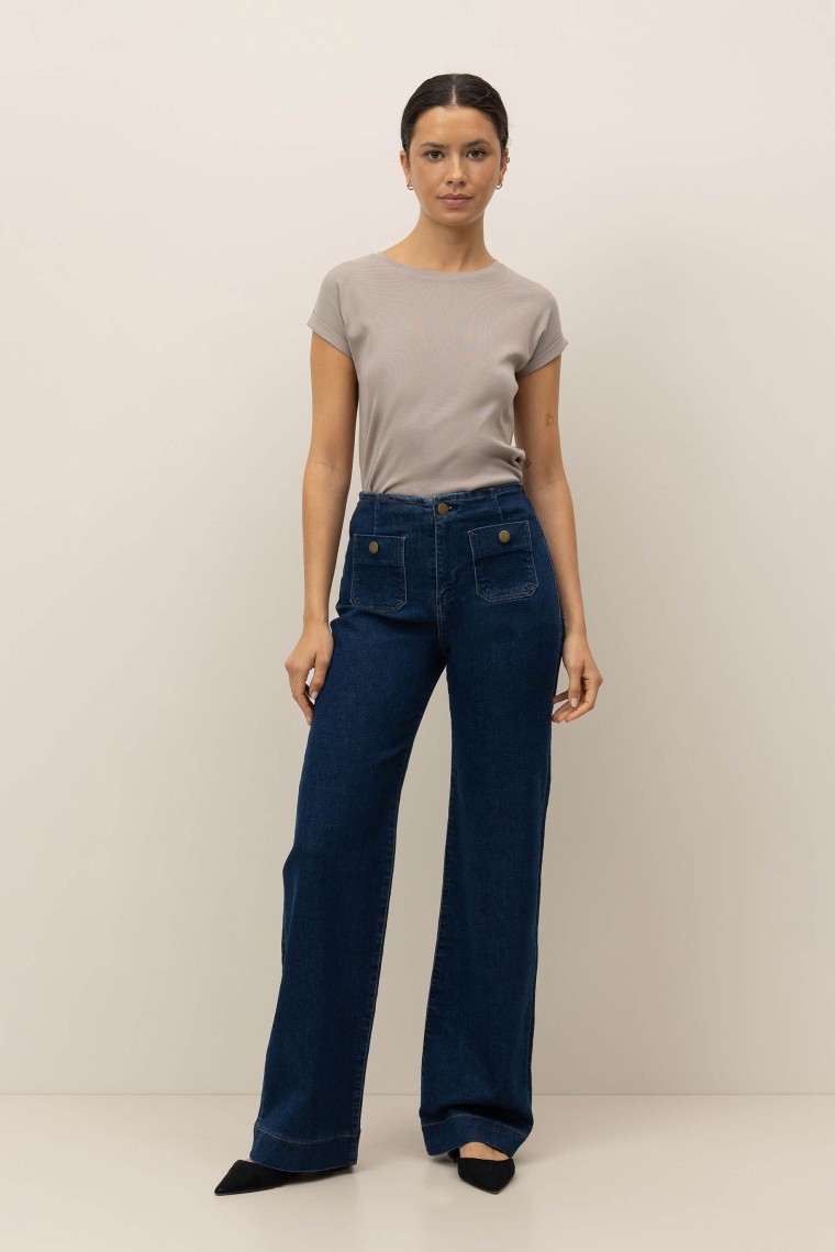 Jeans Wide Leg con Bolsillos