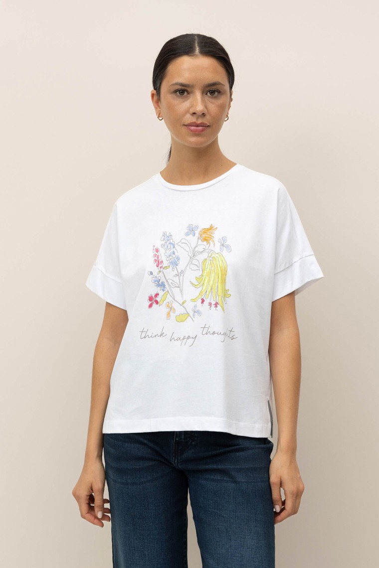 T-Shirt Estampado Floral com Lantejoulas