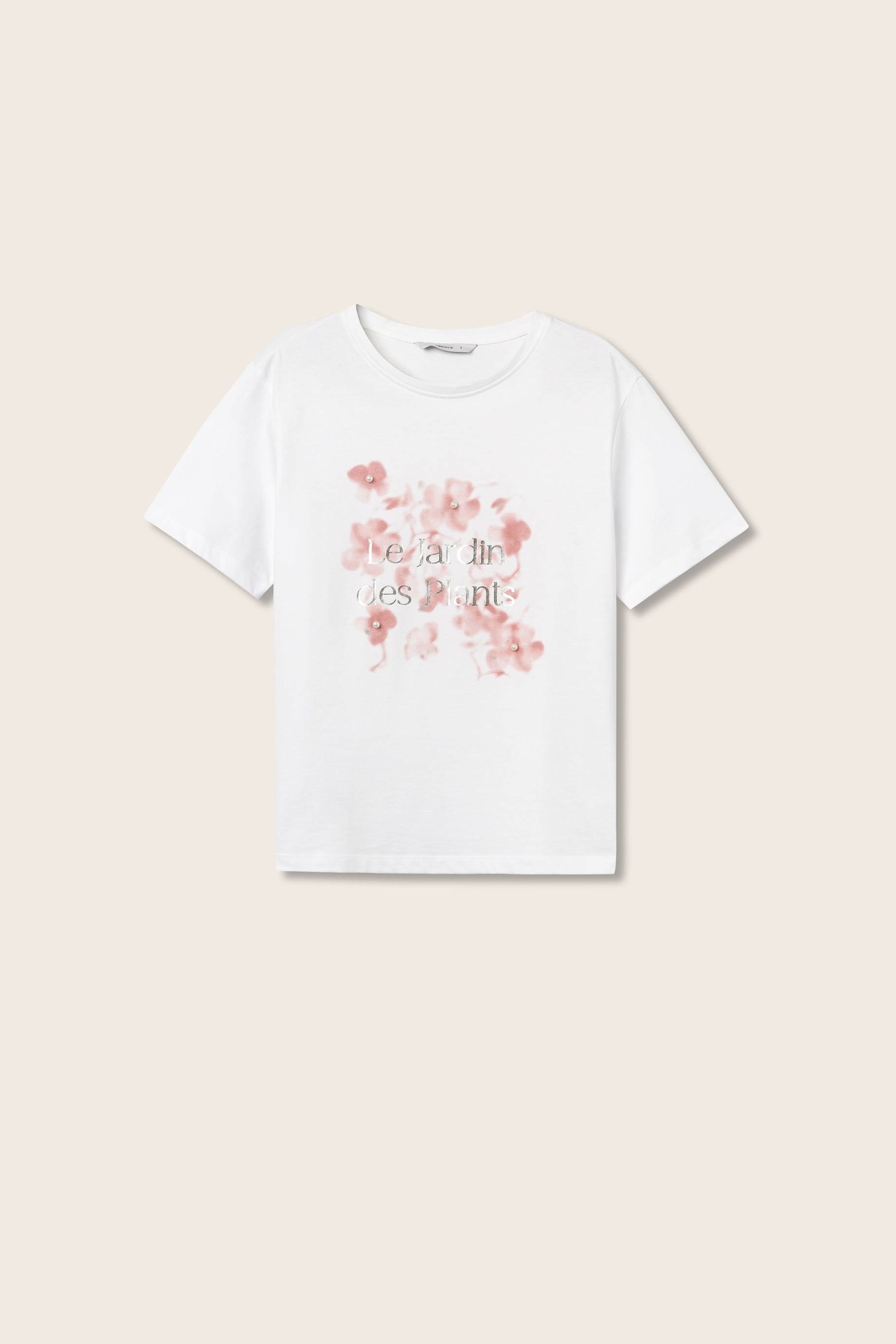 T-Shirt com Estampado e Bordado Efeito Prola