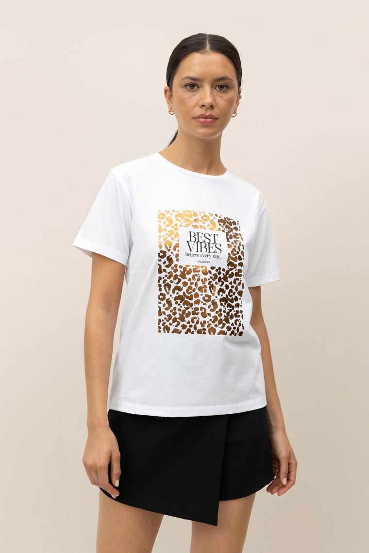 Camiseta Estampado Leopardo Metalizado