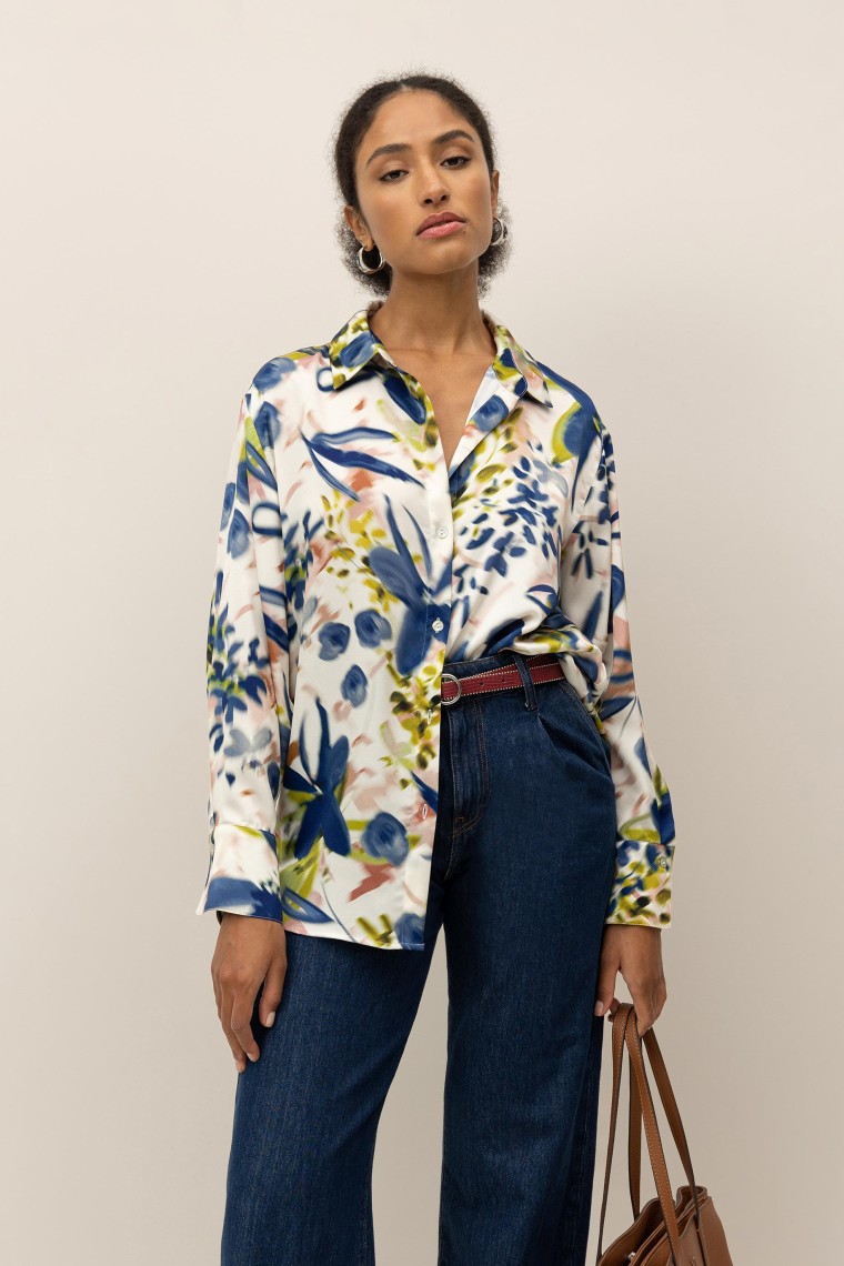 Camisa Acetinada Estampado Floral