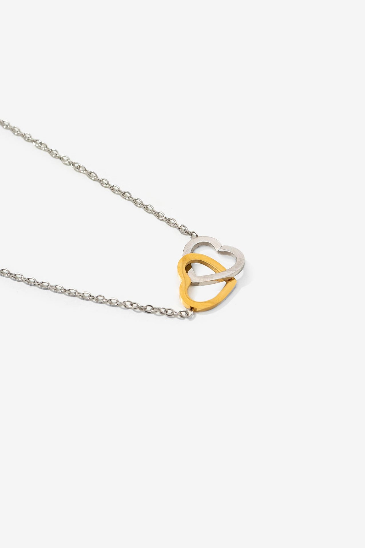 Steel Necklace with Two-Tone Hearts