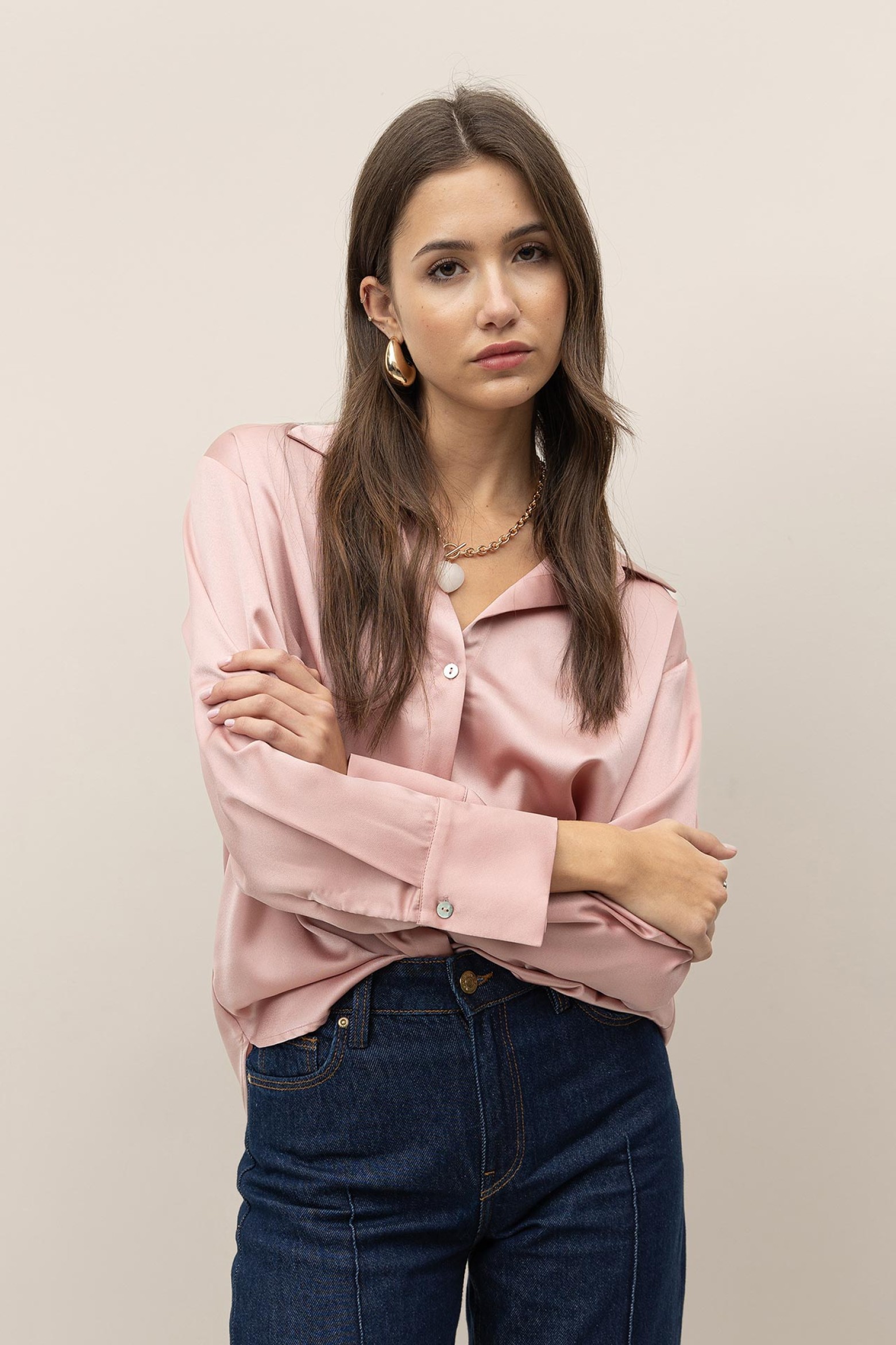 Satin V-Neck Shirt