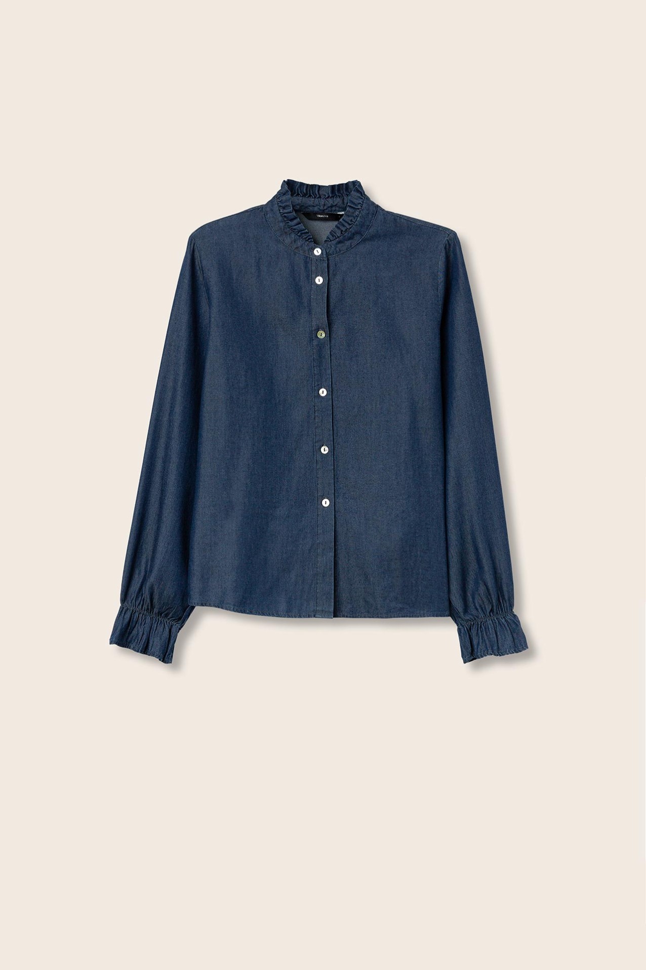 Camisa Efeito Denim Colarinho Mao