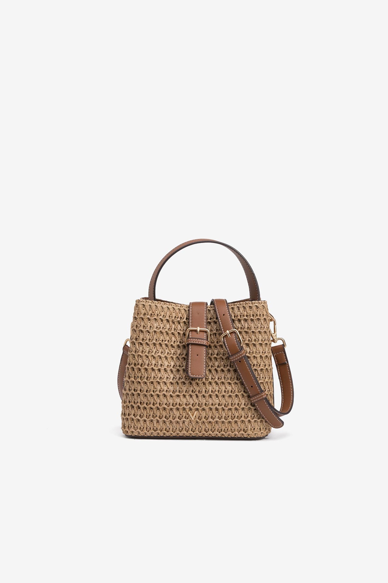 Combined Straw Effect Bucket Bag