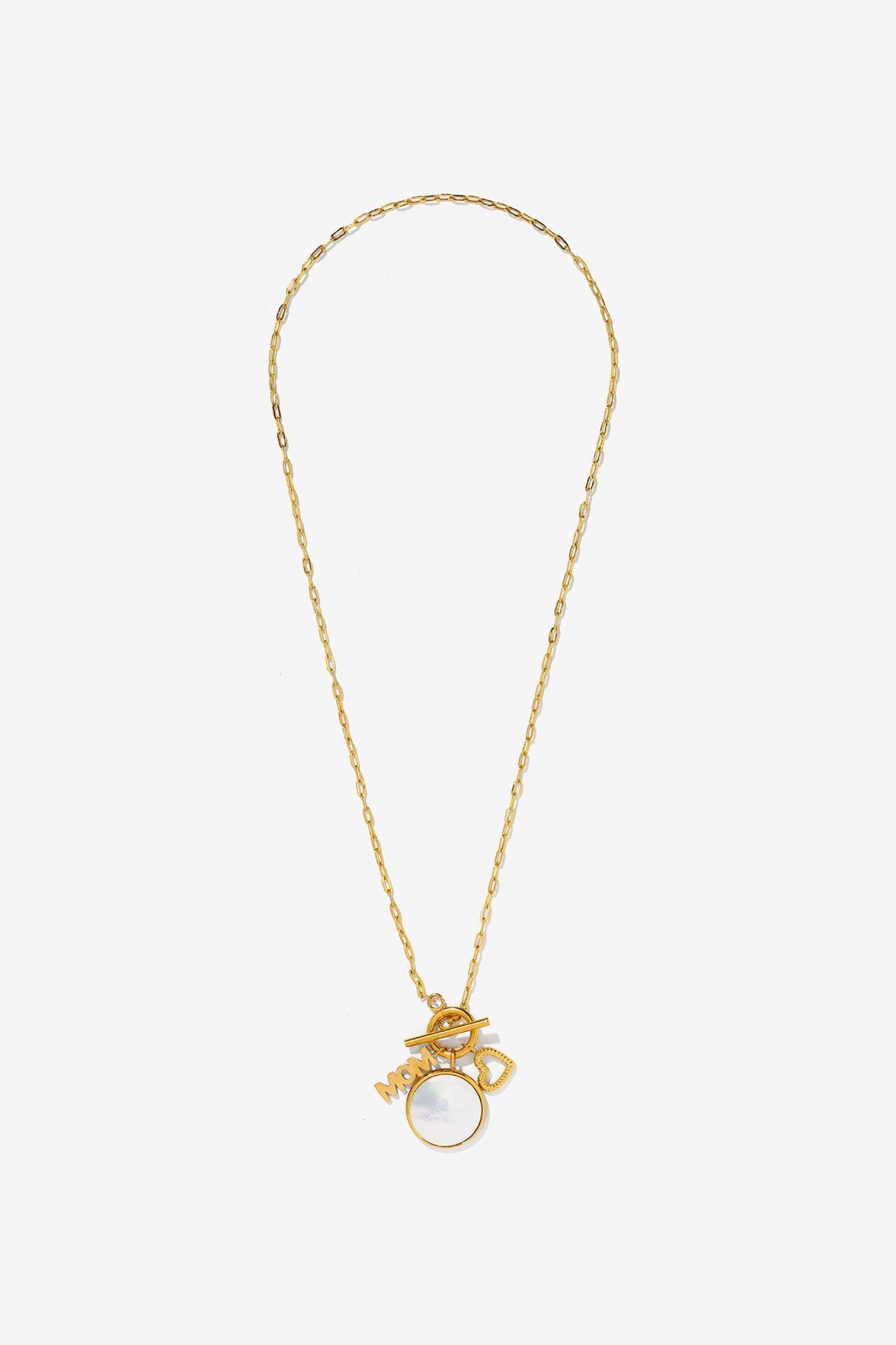 Steel "Mom" Necklace with Mother-of-Pearl