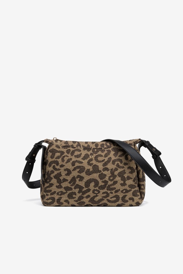 Bolso Bandolera con Bordado de Leopardo