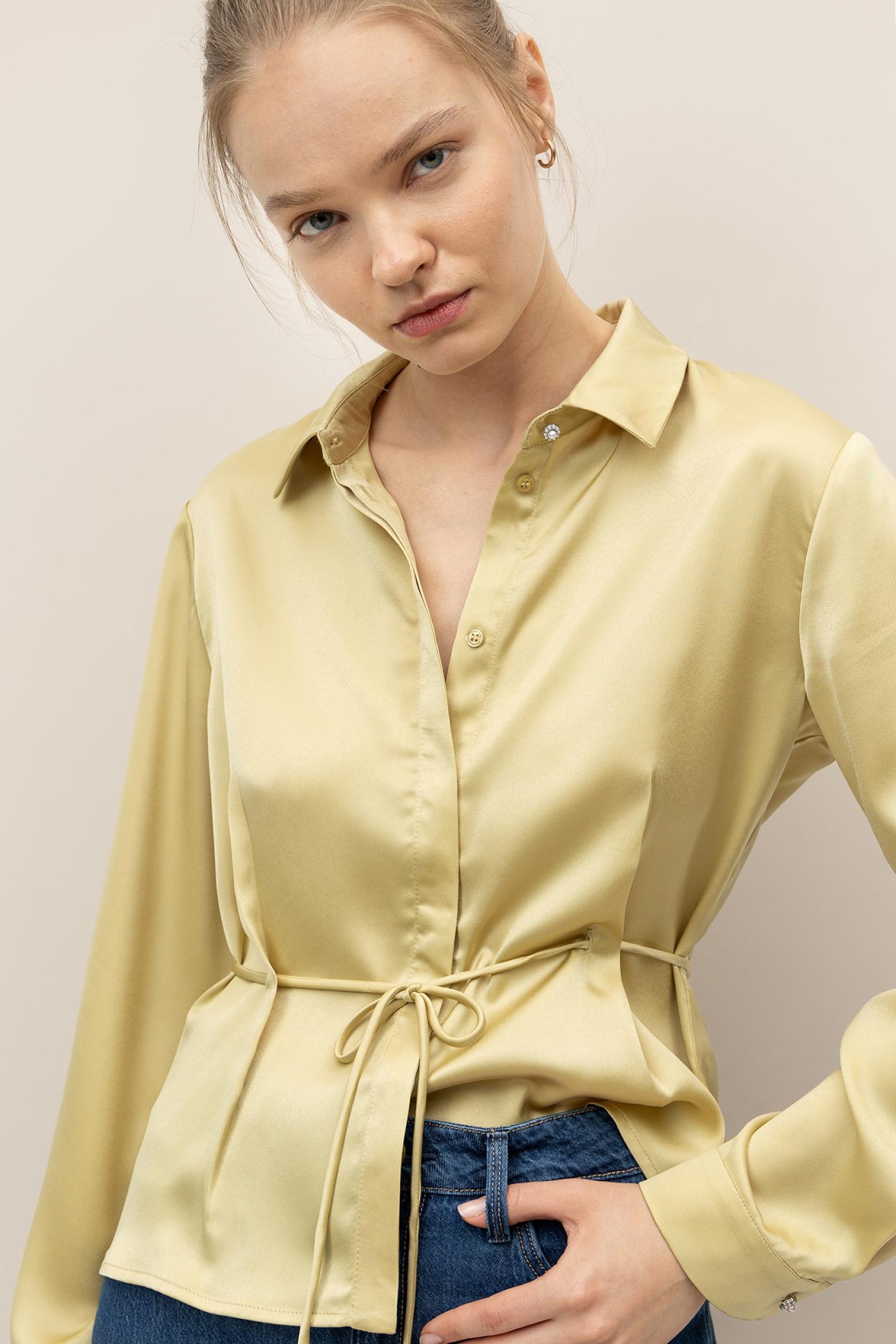 Satin Shirt with Drawstring