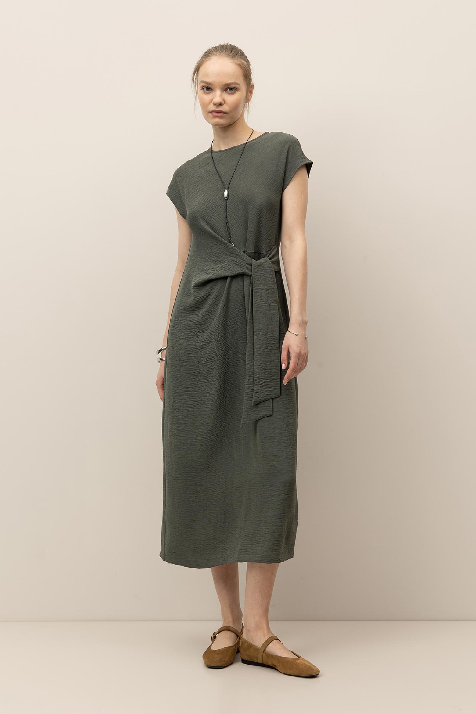 Asymmetric Tied Midi Dress