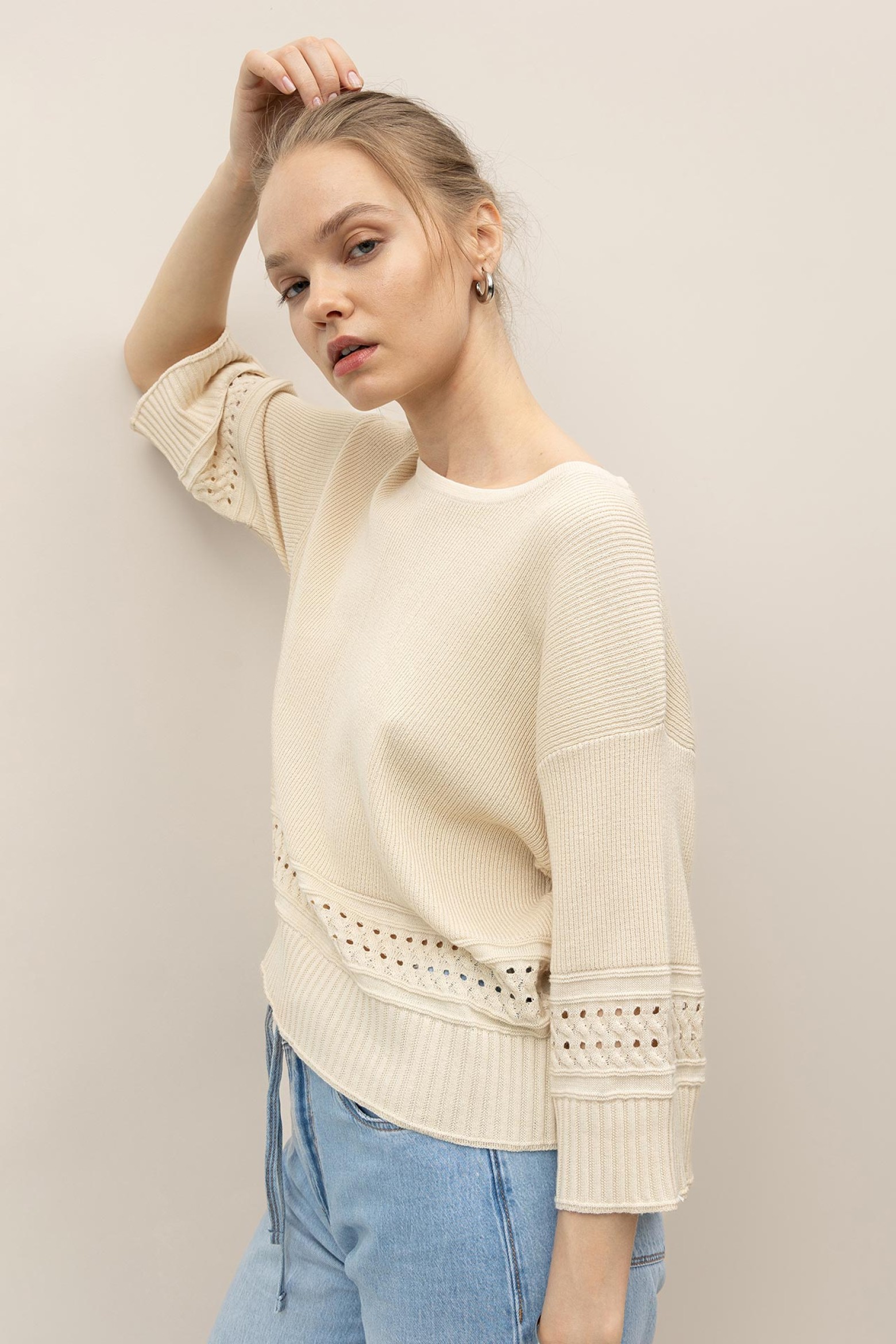Ribbed Sweater with Open Knit