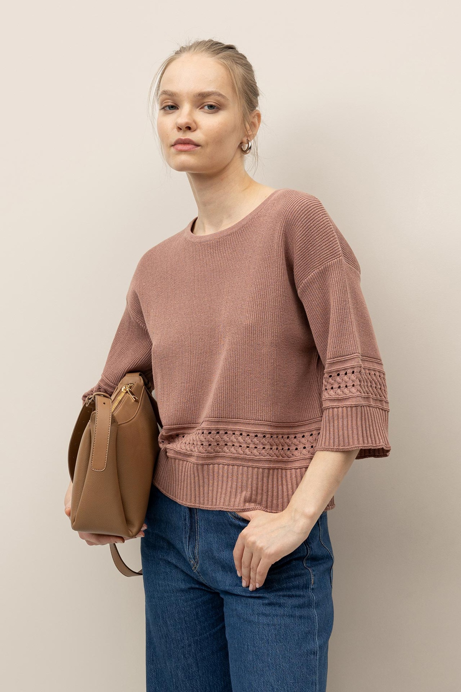 Ribbed Sweater with Open Knit