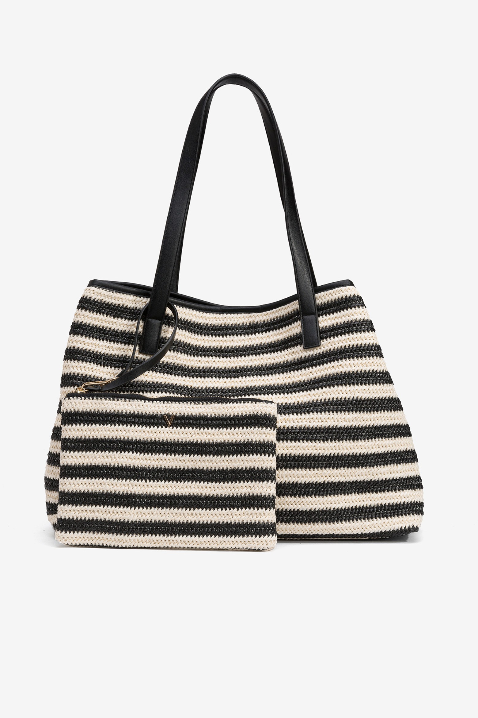 Bicolor Straw-Effect Shopper Bag