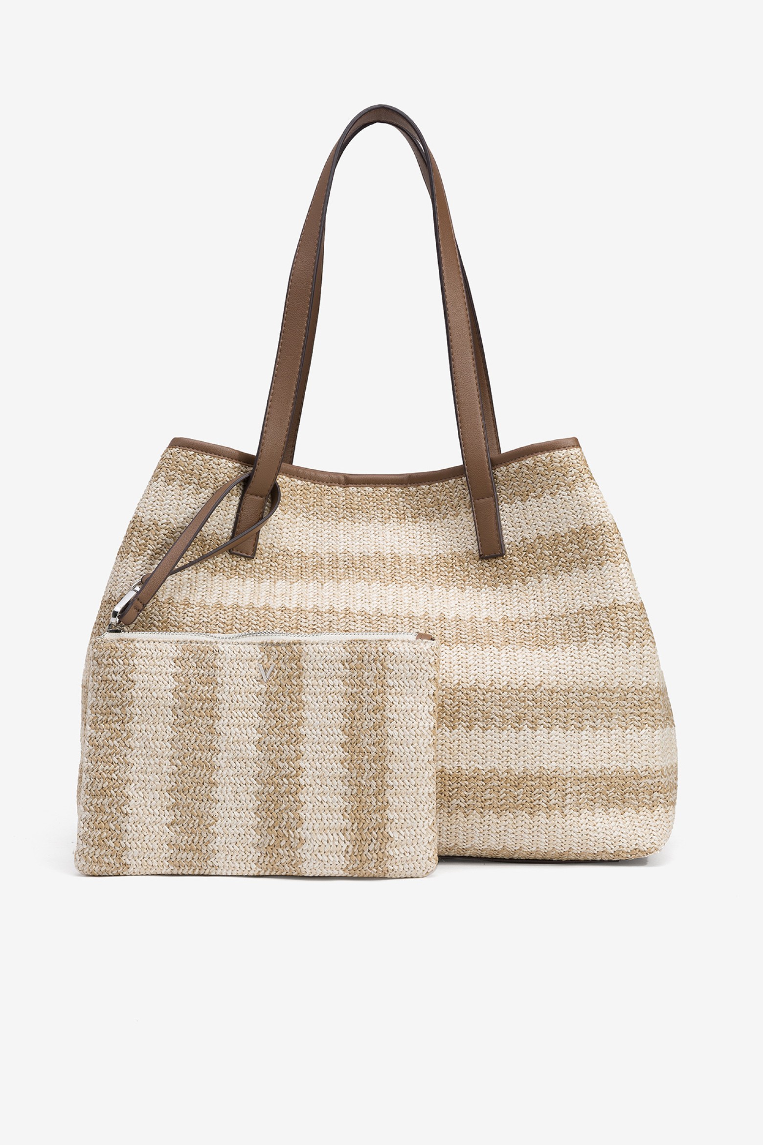 Bicolor Straw-Effect Shopper Bag