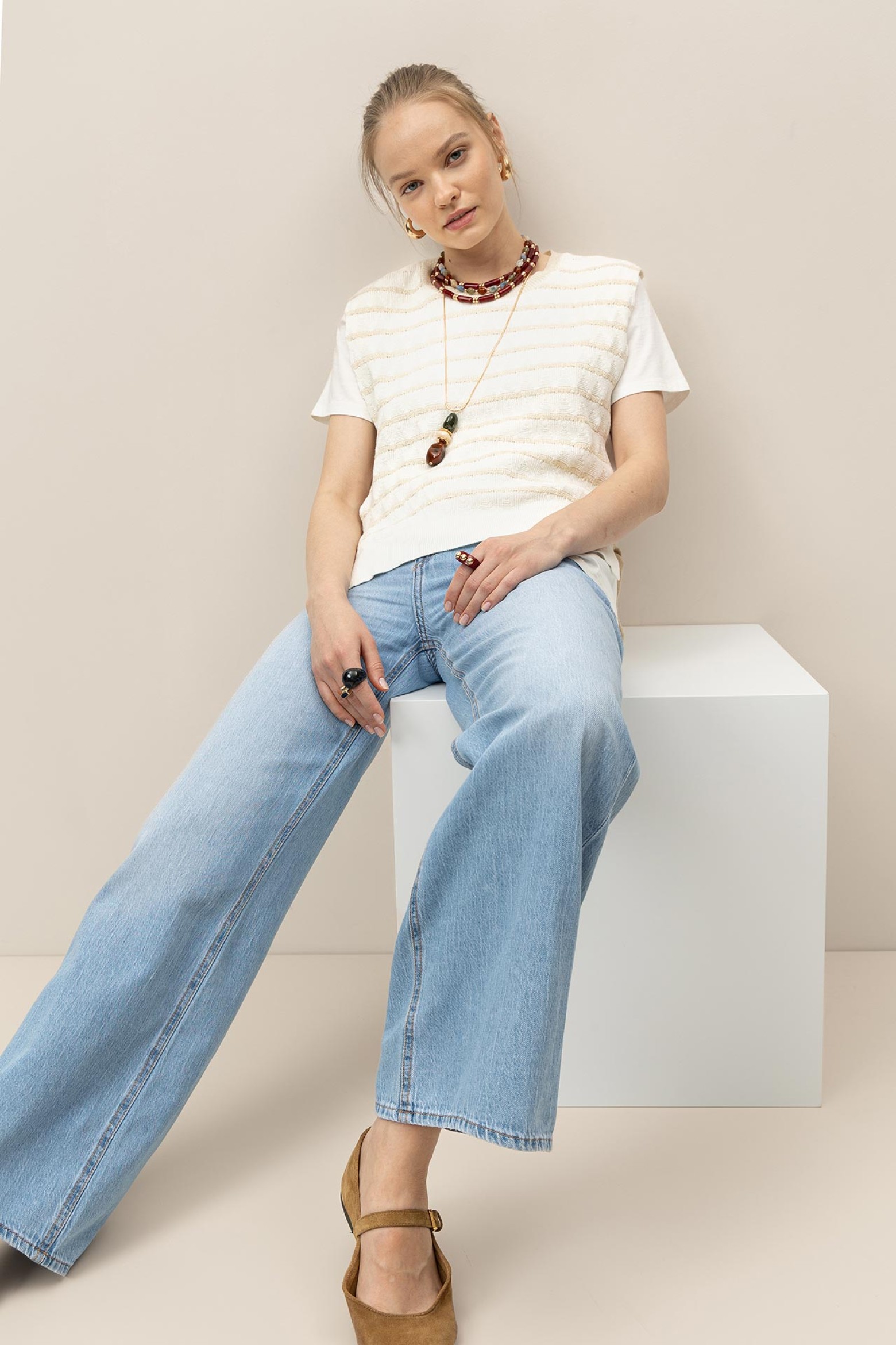 Wide Leg Jeans with Drawstring