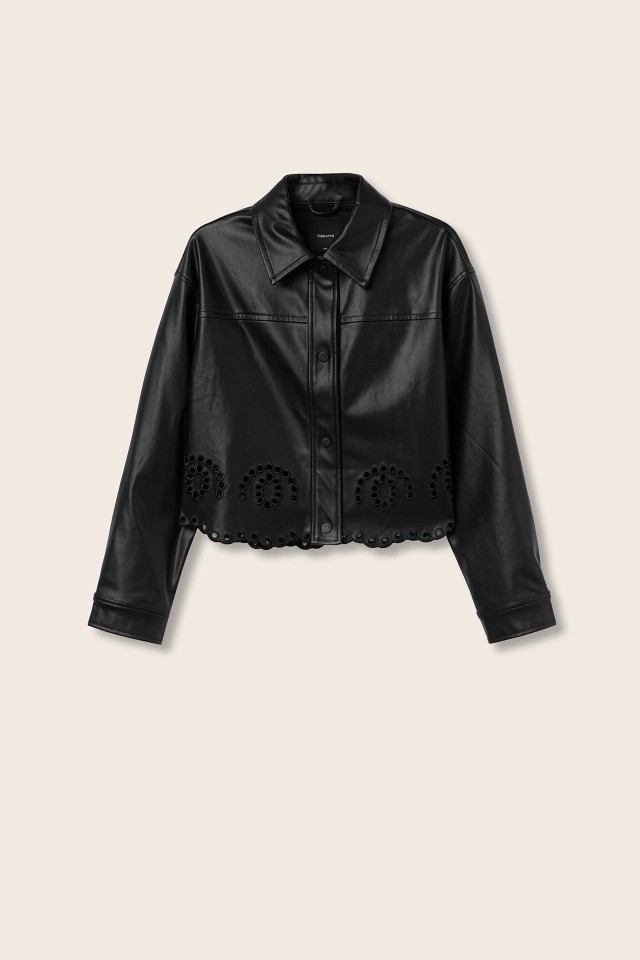 Embroidered Leather Effect Jacket