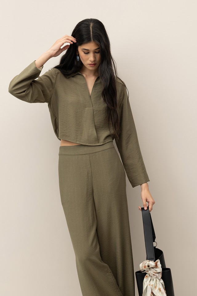 Blusa Cropped con Dobladillo Fruncido