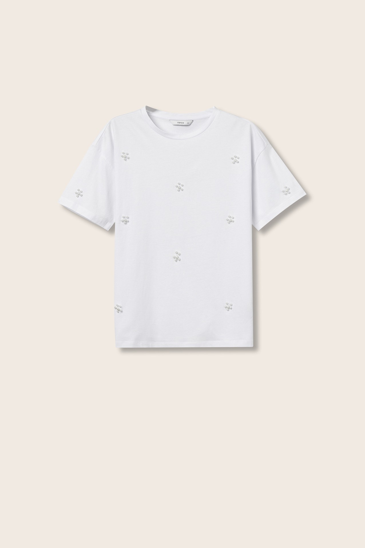 T-shirt Aplicações Efeito Pérola