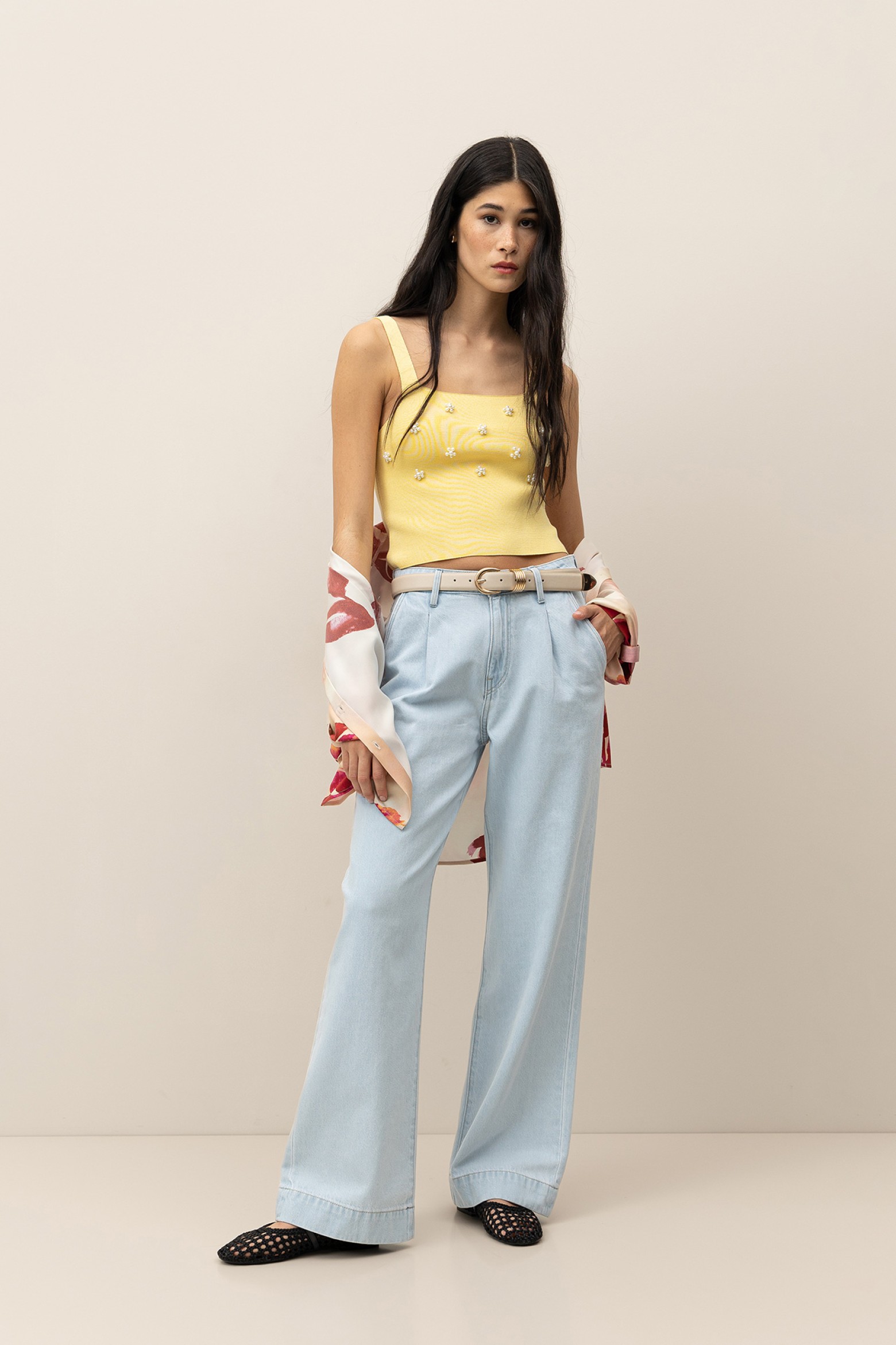 Jeans Wide Leg com Pregas