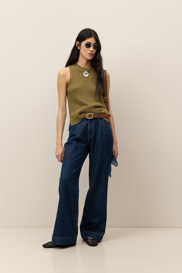 Jeans Wide Leg com Pregas