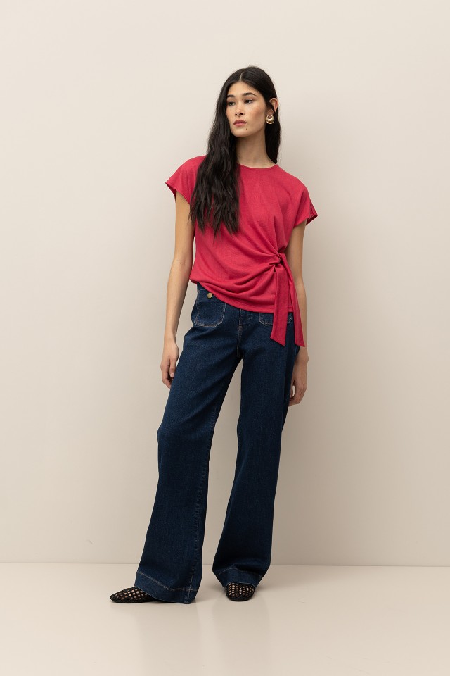 Jeans Wide Leg com Bolsos