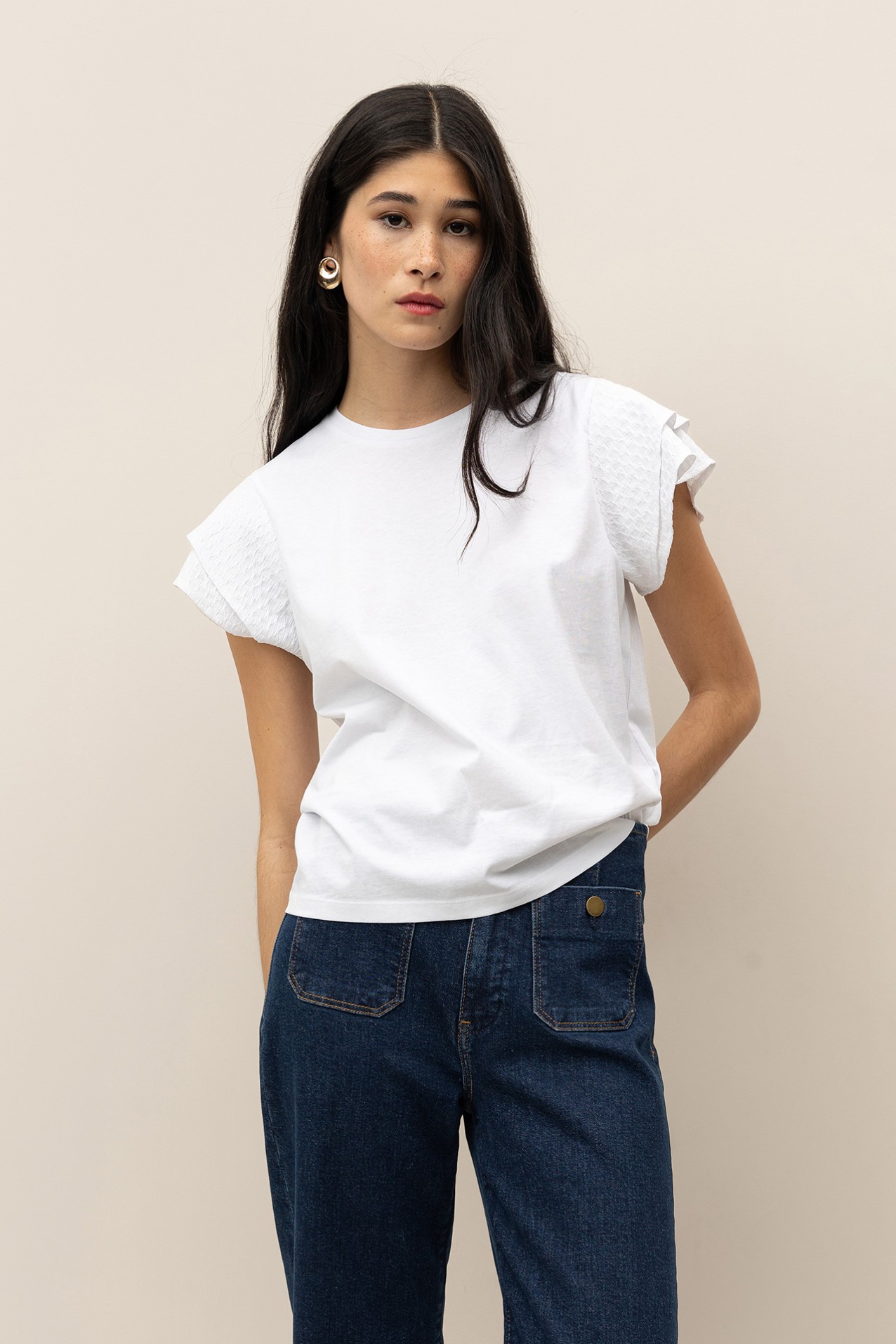 T-Shirt com Folhos Texturizados