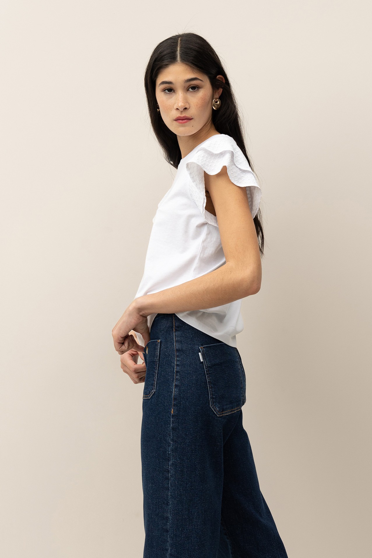 T-Shirt com Folhos Texturizados