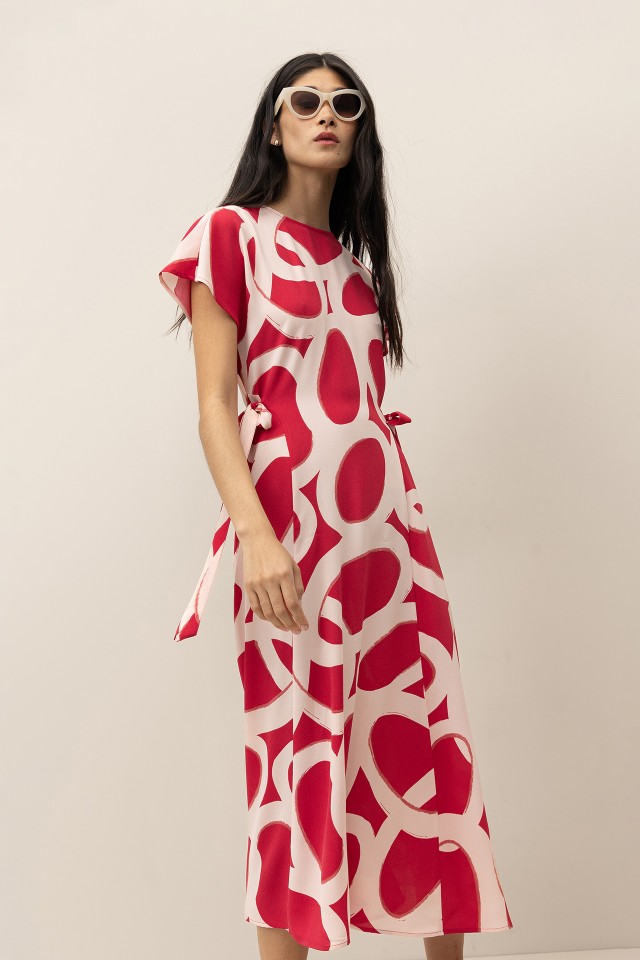 Printed Midi Dress with Bows