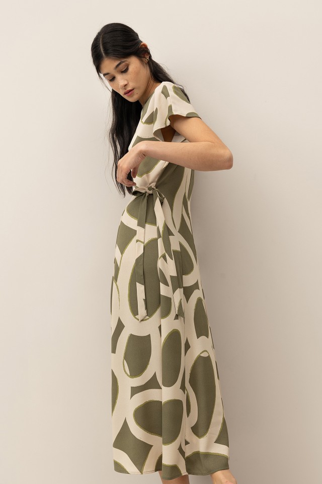 Printed Midi Dress with Bows