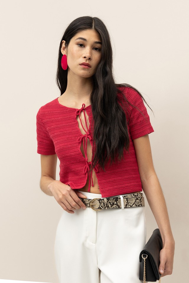 Cardigan Cropped con Lazos