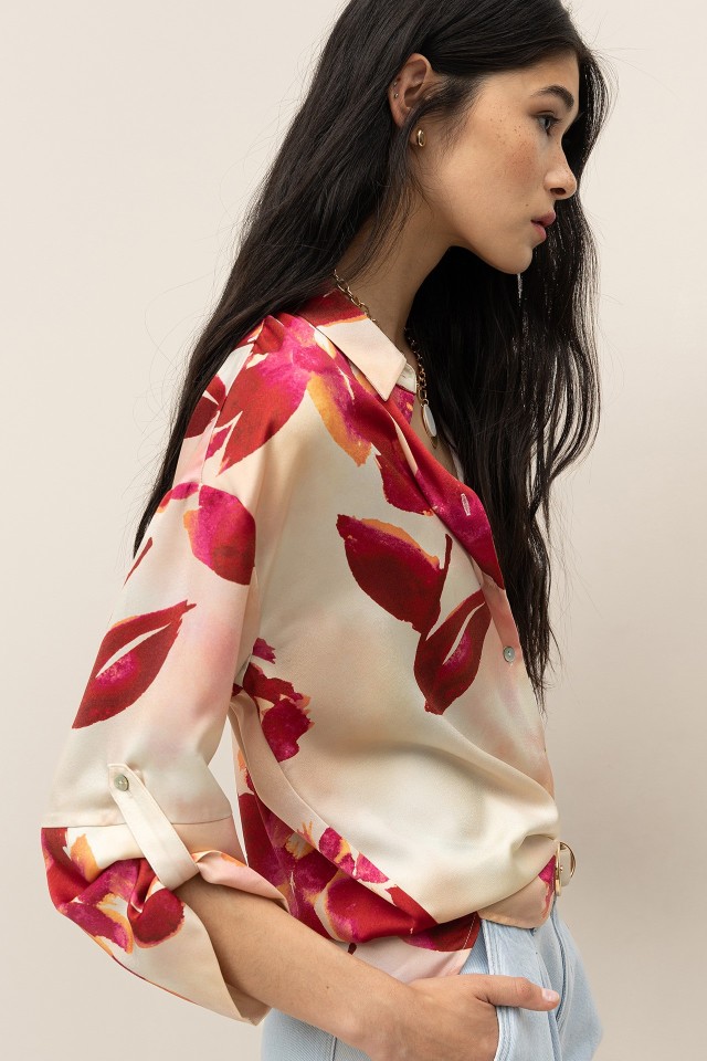 Camisa Satinada Estampada Floral