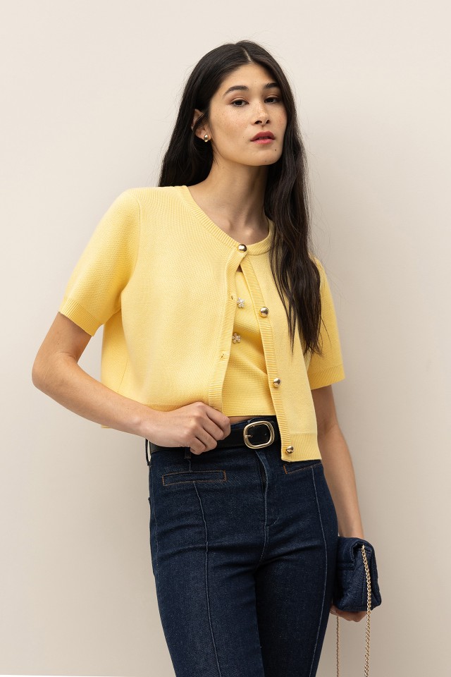 Cardigan Tejido con Manga Corta