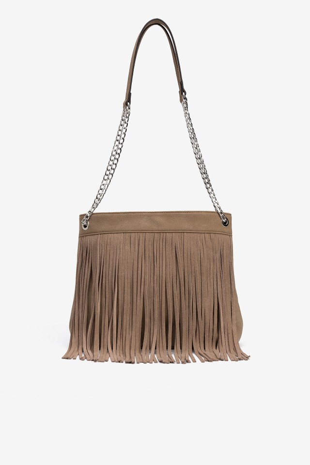 Bolso Shopper con Flecos de Gamuza