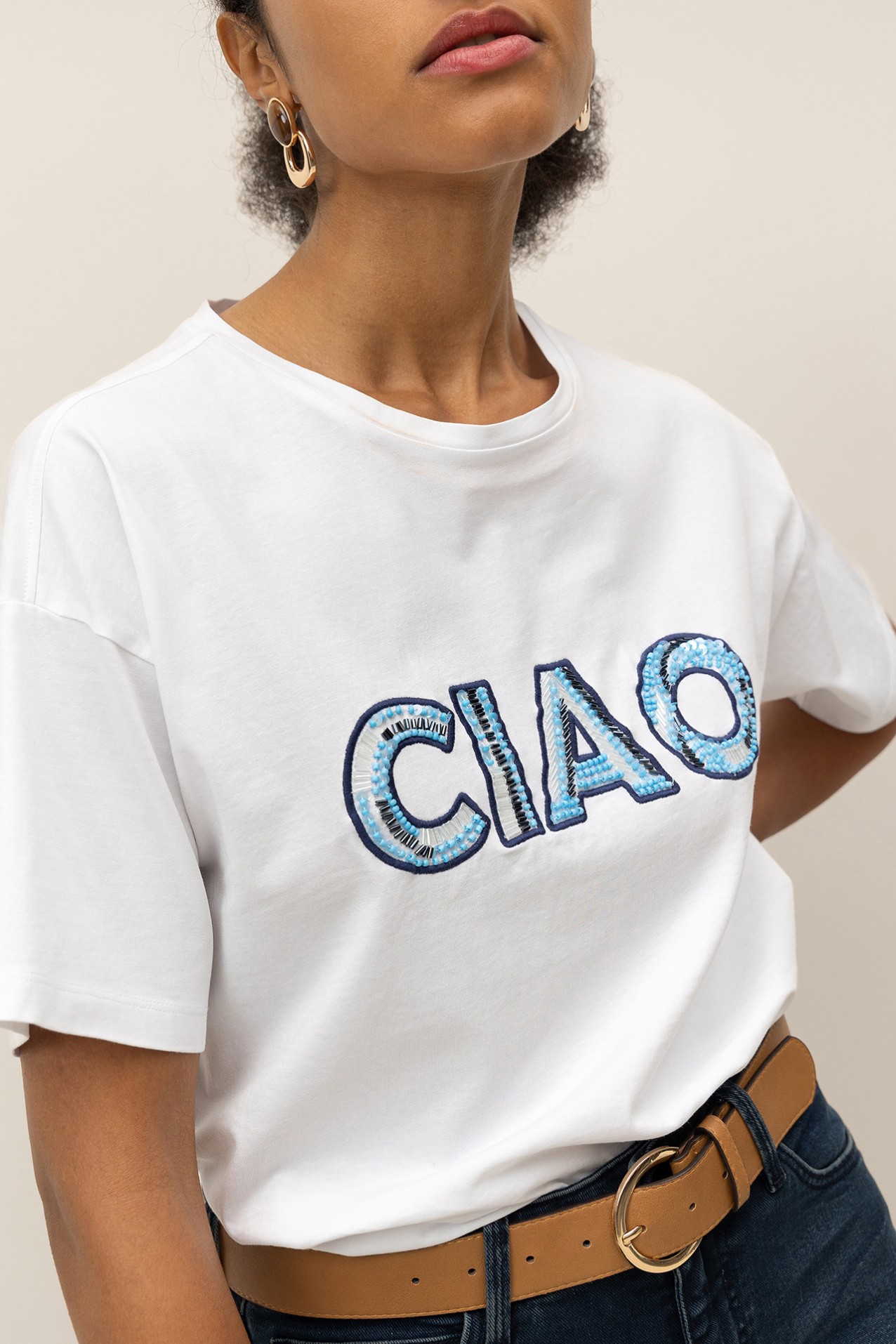 T-Shirt Bordada com Missangas