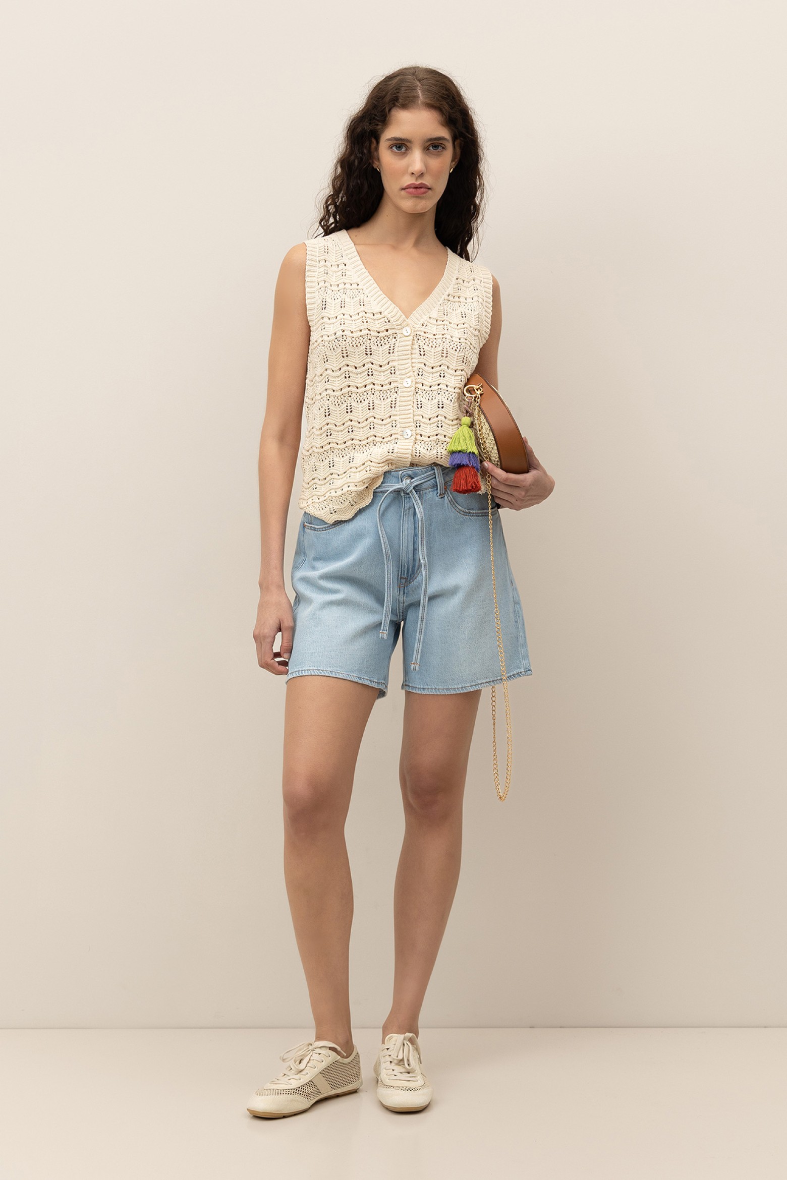Denim Shorts with Drawstring Belt