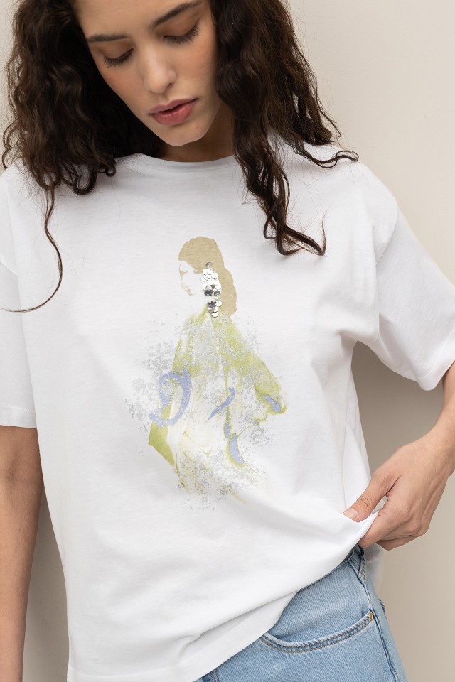 Camiseta Estampada con Lentejuelas Camiseta Estampada con Lentejuelas