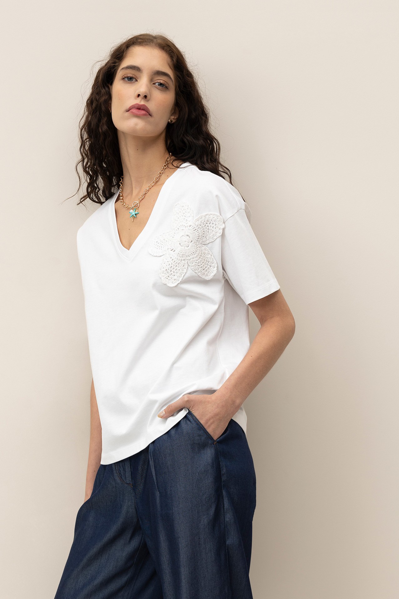T-Shirt Relaxed Crochet Floral