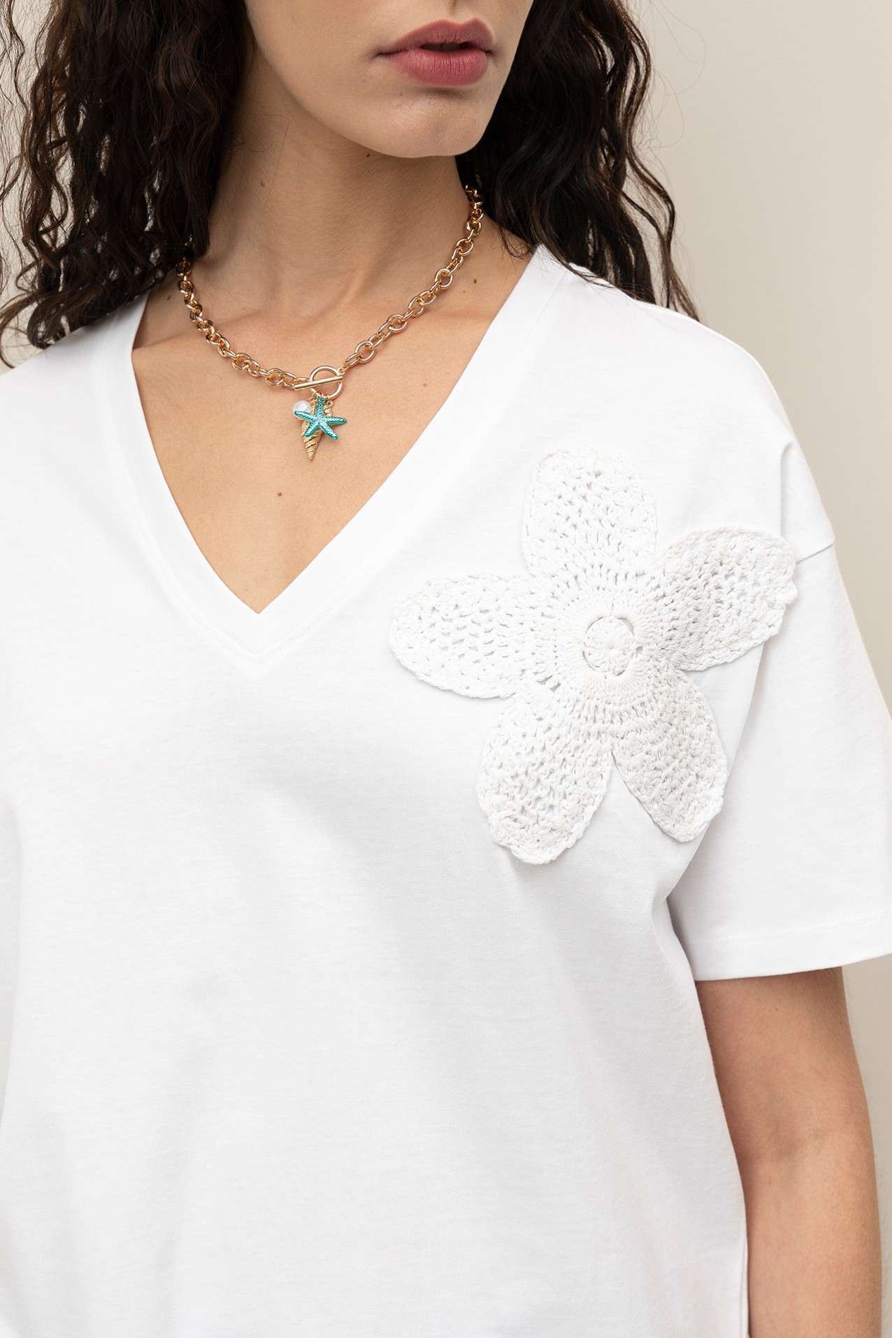 T-Shirt Relaxed Crochet Floral
