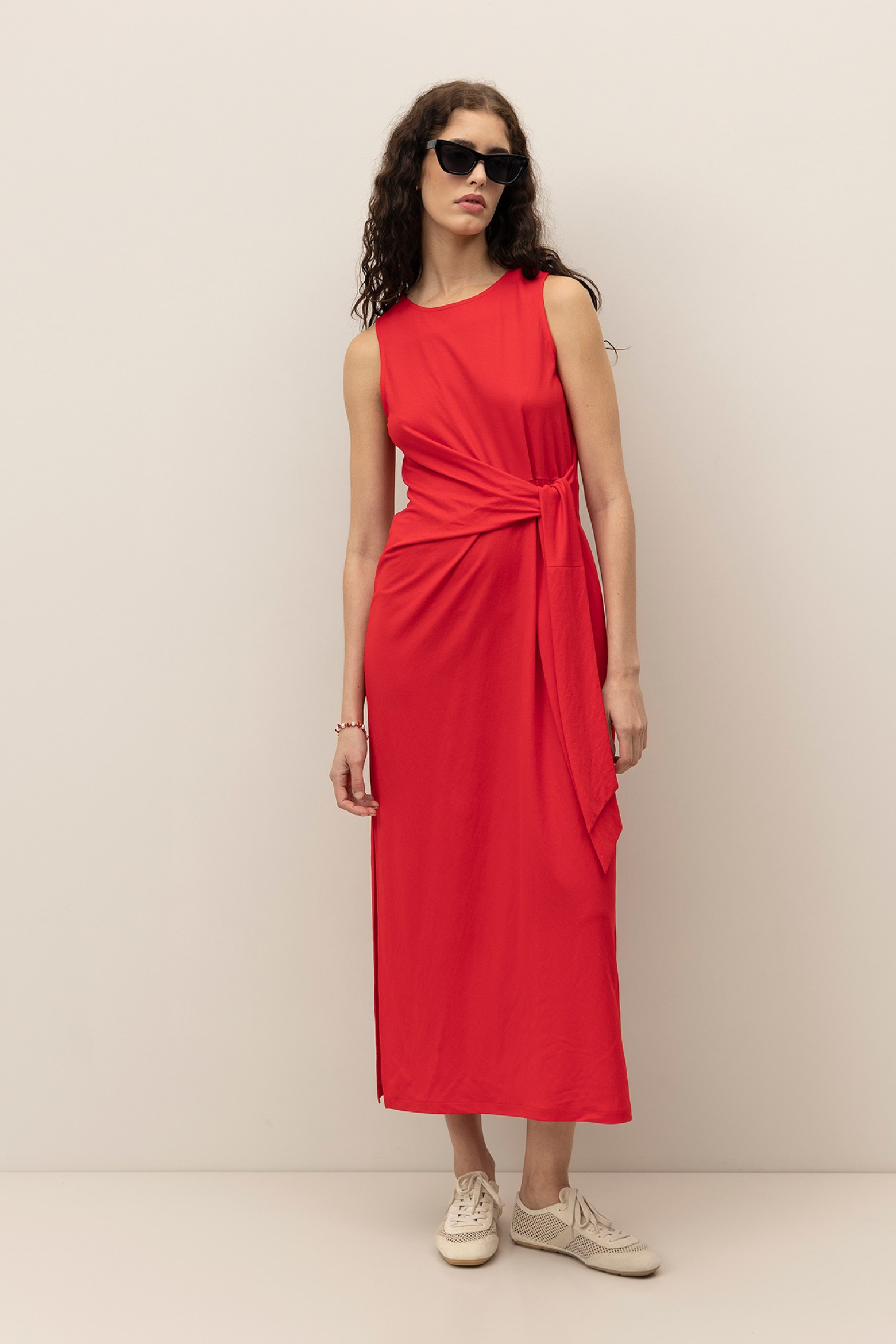 Midi Dress with Tied Waist