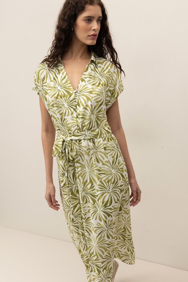 Vestido Midi Estampado con Volantes