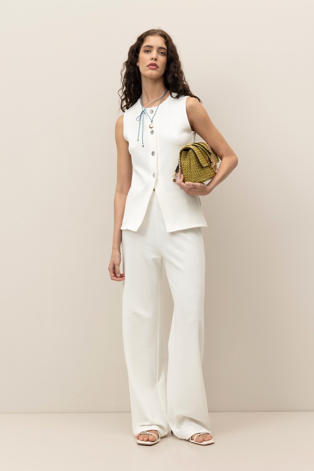 Cala Wide Leg de Malha Piquet