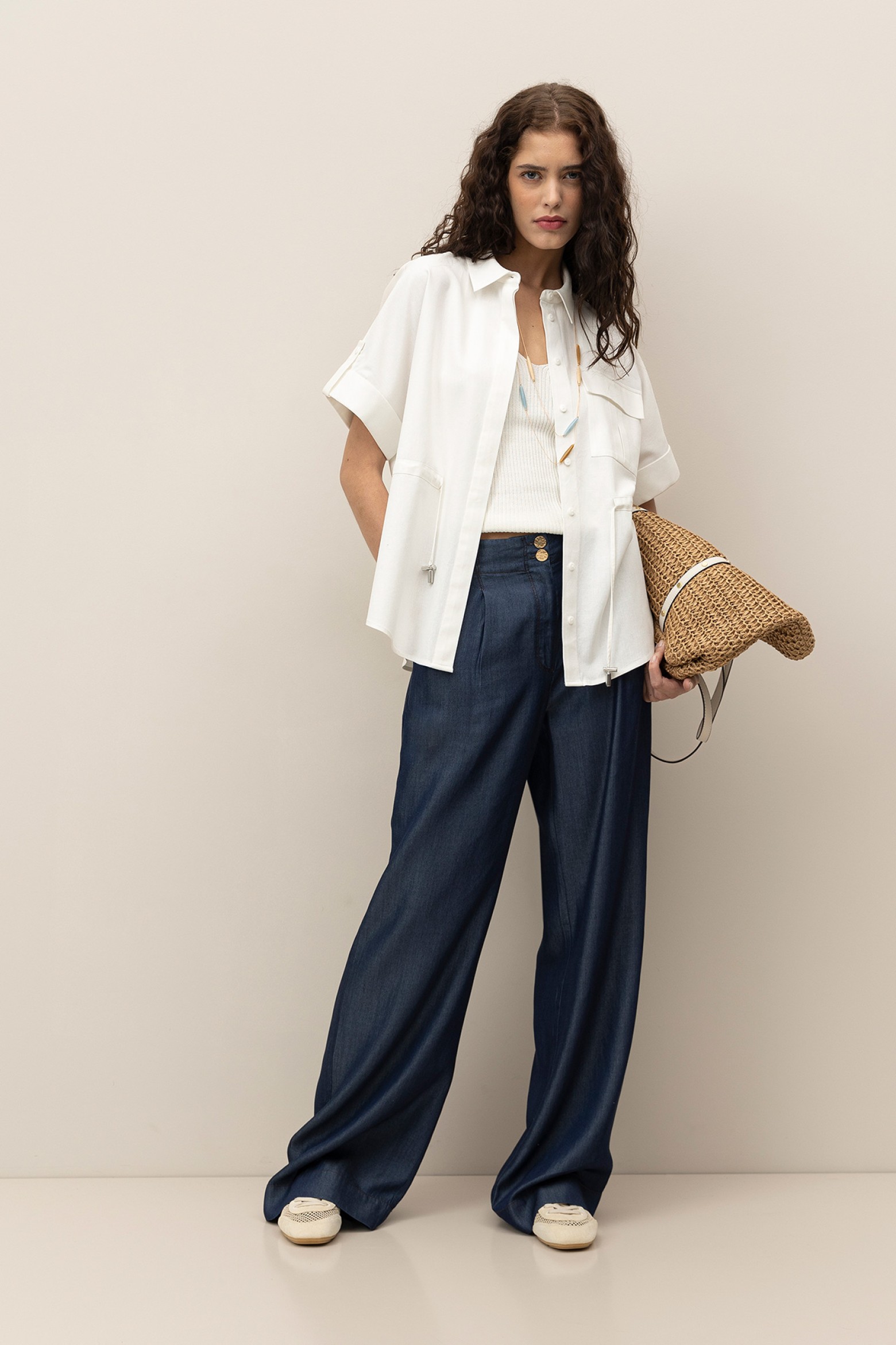 Wide-Leg Lyocell Trousers