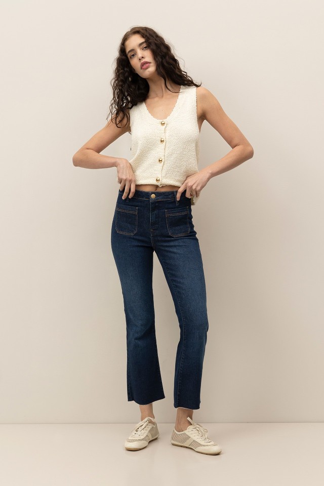 Jeans Cropped Flare con Bolsillos