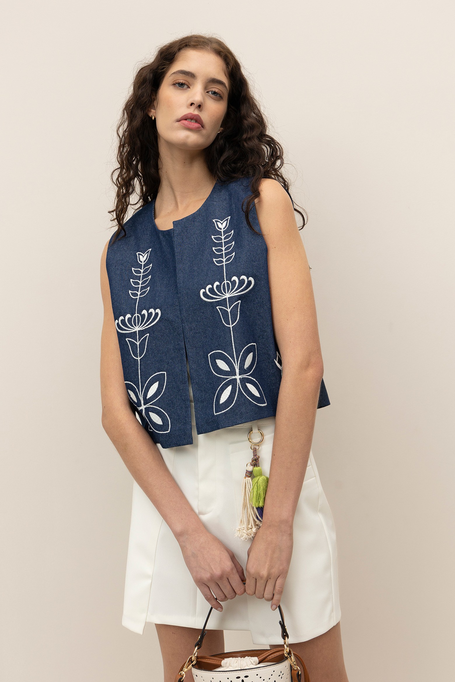 Embroidered Denim Vest
