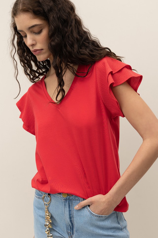 T-Shirt with Textured Ruffles